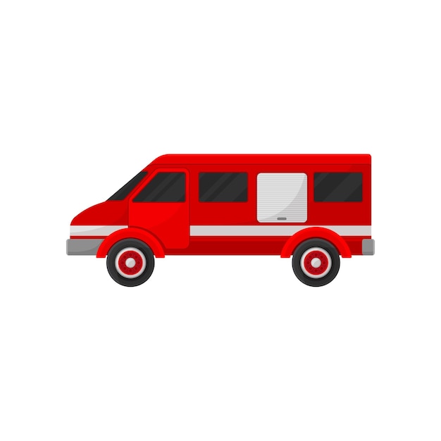 Red fire van emergency vehicle side view vector Illustration isolated on a white background