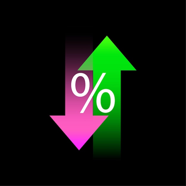 Red green arrows percent black background 3d arrows Vector illustration