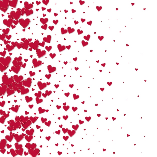 Red heart love confettis Valentine39s day gradient ravishing background Falling stitched paper hearts confetti on white background Excellent vector illustration