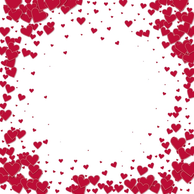 Red heart love confettis Valentine39s day vignette trending background Falling stitched paper hearts confetti on white background Dazzling vector illustration