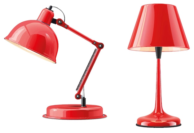 Vector red table lamp illuminator for reading books in library