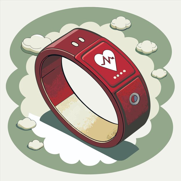 Vector a red watch with a heart on it is lying on a cloud