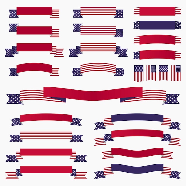 Vector red white blue american flag ribbons and banners