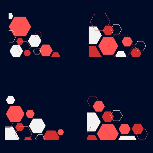 Vector red and white hexagon corner shapes