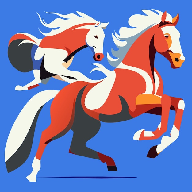 Vector a red and white horse with a white mane and tail