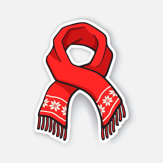 Vector red winter scarf with snowflake pattern christmas accessory vector illustration