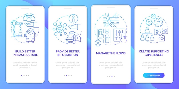 Reduction of overcrowding blue gradient onboarding mobile app screen