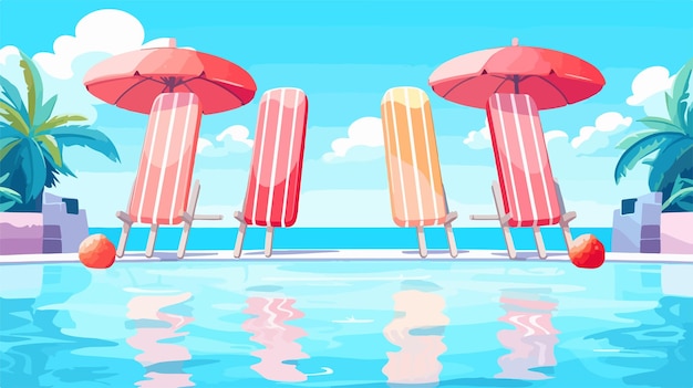 Vector refreshing summer pool background with sweet popsicles vector illustration