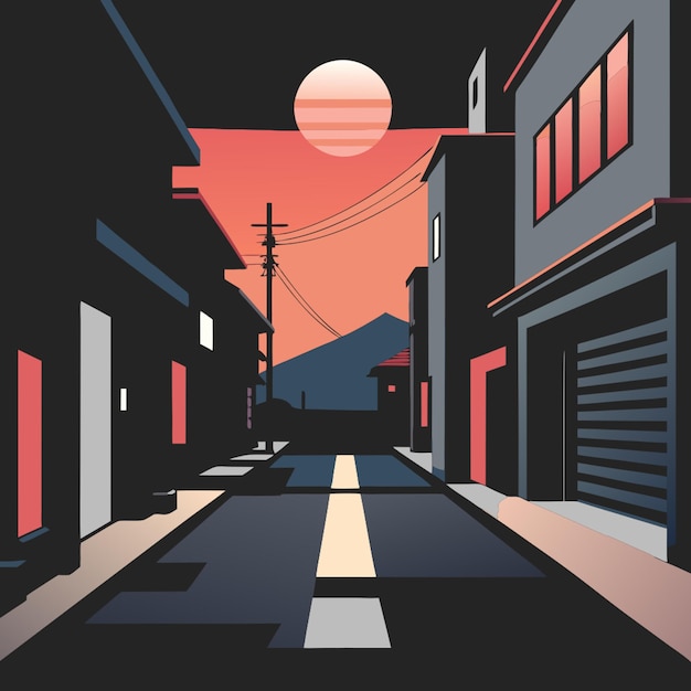 Vector relaxing and calm street with neon colors vector illustration flat 2