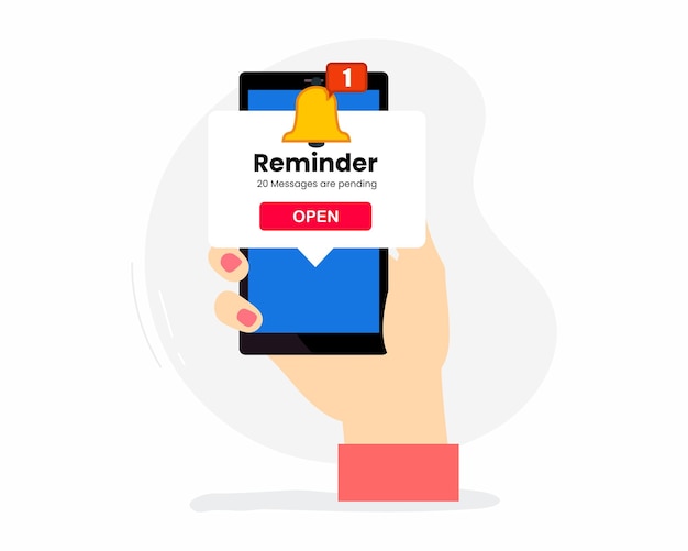Vector reminder pop up notification over screen of phone. vector illustration.