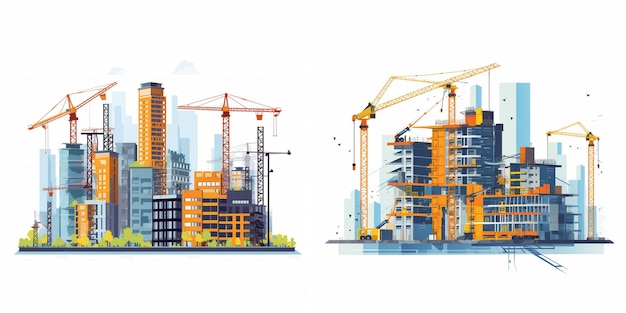 Vector a rendering of a building under construction with the word cranes on the bottom