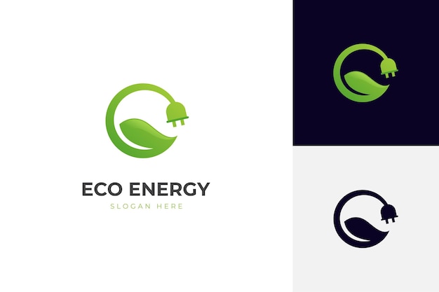 Renewable logo with green energy saving icon design Electrical charge leaf and power plug sign design concept Sustainable logo design