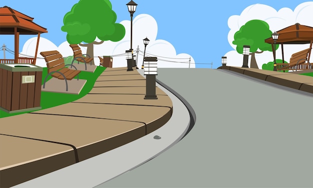 Vector rest area at the park illustration landscape with blue sky design 1