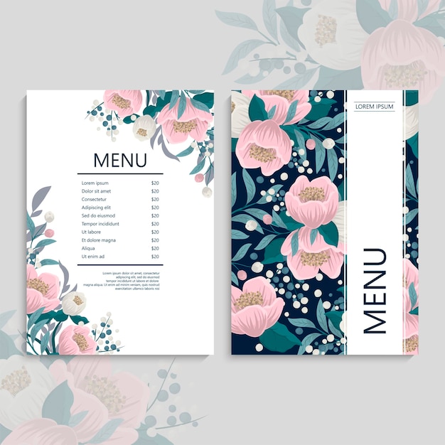 Restaurant menu template with pink flowers