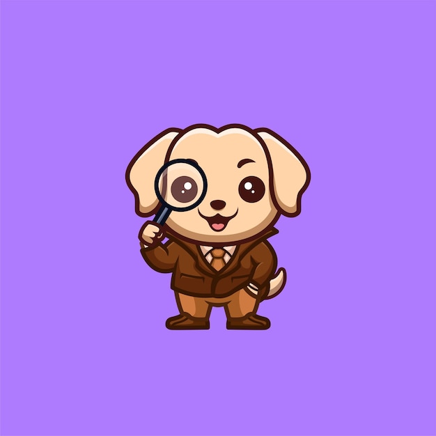 Retriever Detective Cute Creative Kawaii Cartoon Mascot Logo