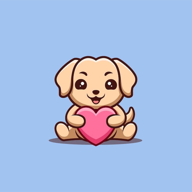 Retriever Sitting Love Cute Creative Kawaii Cartoon Mascot Logo