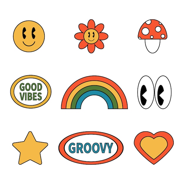 Vector retro 70s hippie groovy stickers vector