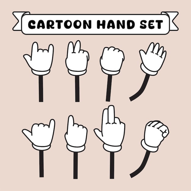 Vector retro cartoon hand vector set