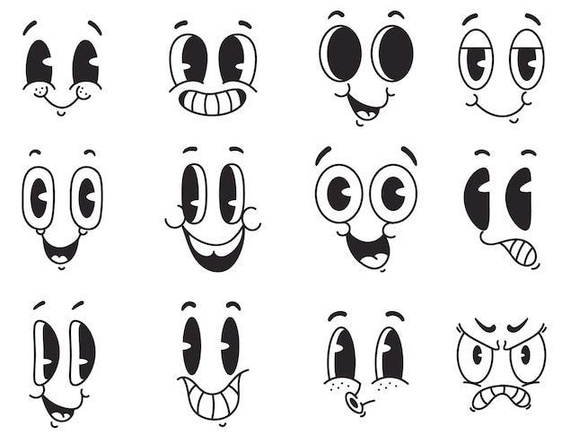 Retro cartoon style character face expression comic concept graphic design illustration