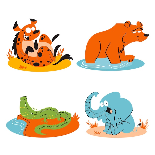 Retro cartoon wild life stickers