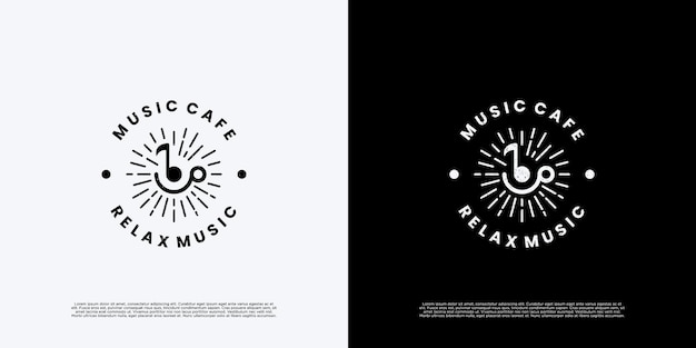 Retro music cafe logo design badge.