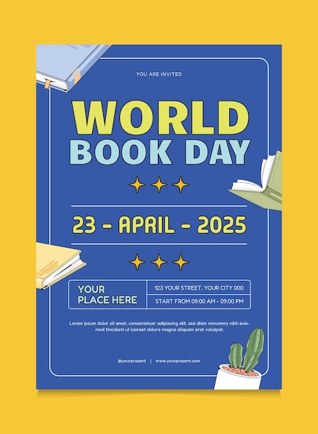 Vector retro world book day poster design