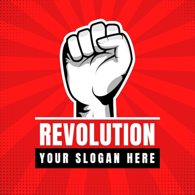 Revolution illustration for poster design Clenched fist hand vector silhouette