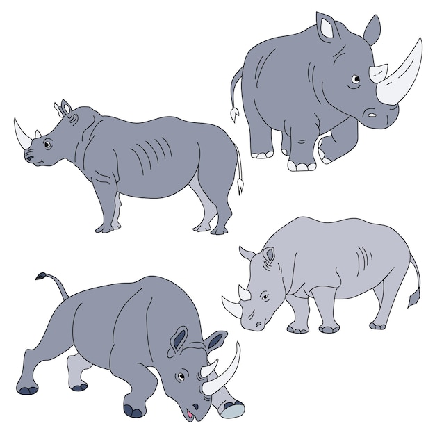 Vector rhino clipart set cartoon wild animals clipart set for lovers of wildlife