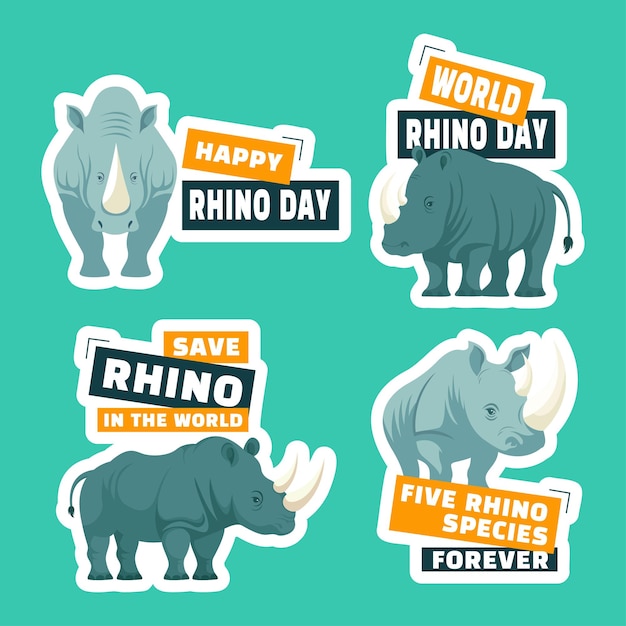 Vector rhino day label flat cartoon hand drawn templates background illustration