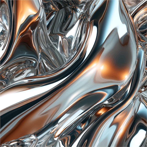 Vector ripples esoteric glossy psychedelic wavy fluid render shine metallic curve futuristic silver trendy