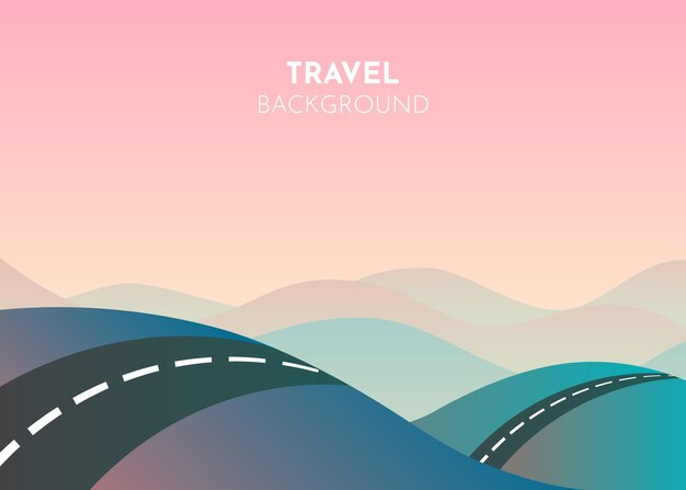 Vector road cartoon mountains, great  for any purposes. travel landscape illustration. road through mountains.