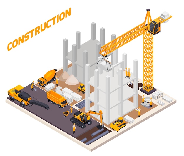 Road construction isometric illustration