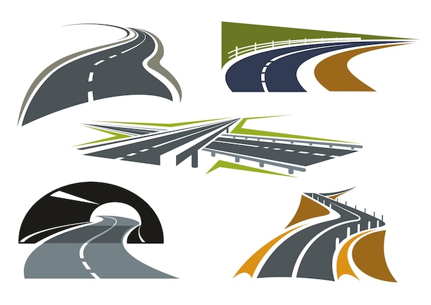 Road freeway and highway icons set