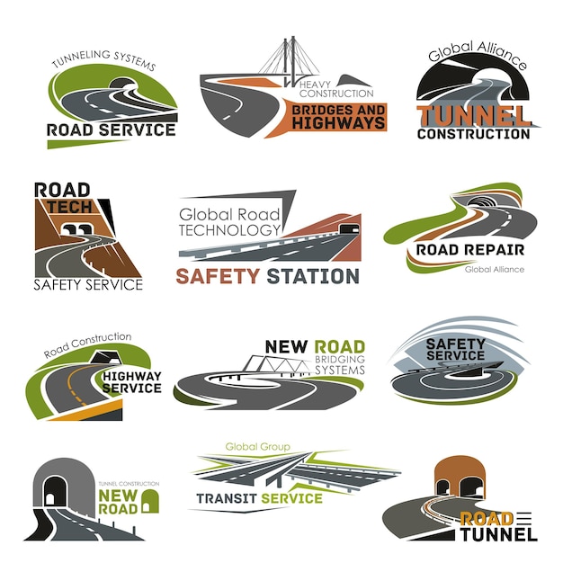 Vector road and highway construction icon set