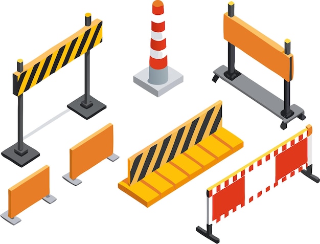 Vector road traffic street barrier or barricade item set warning detour repair hurdle parking zone