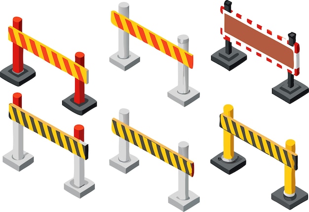 Vector road traffic street barrier or barricade item set warning detour repair hurdle parking zone