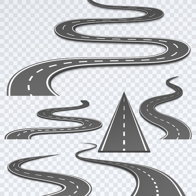 Vector road with white stripes on a plaid background.