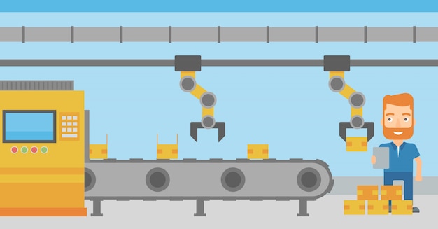 Robotic arm working on production line.