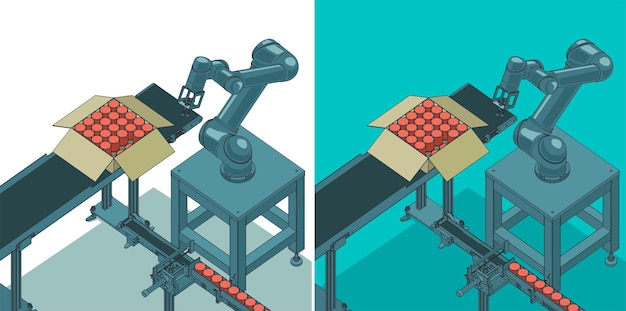 Vector robotic factory line illustrations