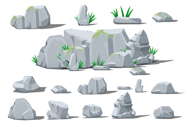 Vector rock stone big set cartoon.