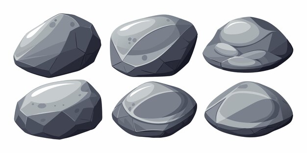 Vector rock stone set cartoon stones and rocks vector grey rock stone isolated on white background