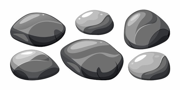 Vector rock stone set cartoon stones and rocksvector grey rock stone isolated on white background