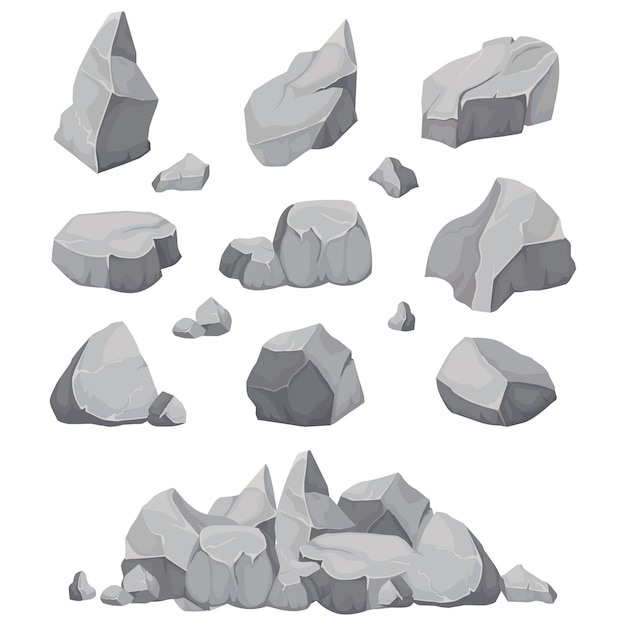 Vector rock stones. graphite stone, coal and rocks pile isolated