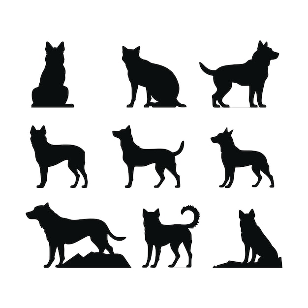 Vector rocky dog silhouette set clipart on a white background