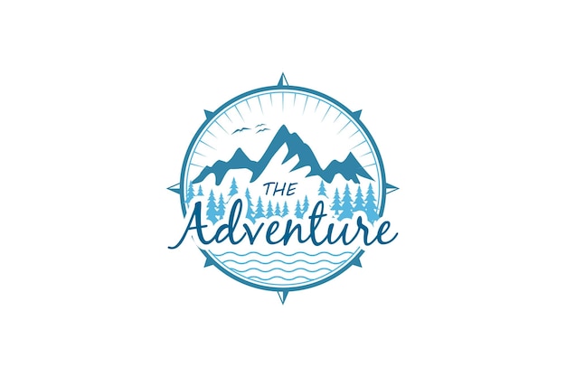 Rocky mountain logo adventure park outdoor emblem badge compass windrose illustration