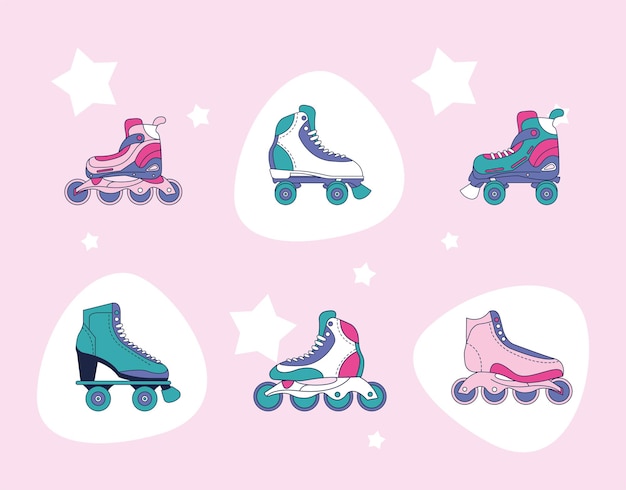 Roller skate six icons