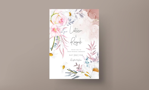 romantic hand drawn watercolor floral invitation card template