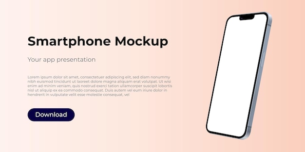 Rotated smartphone mockup d illustration of a modern apple cellphone with empty blank screen templat