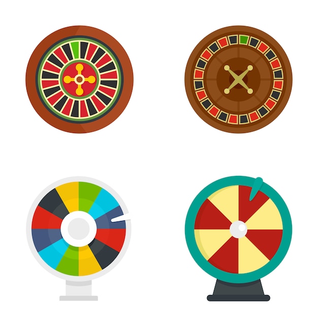 Roulette wheel fortune icons set