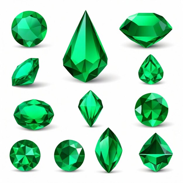 Vector a row of green diamonds with the word emerald on the bottom